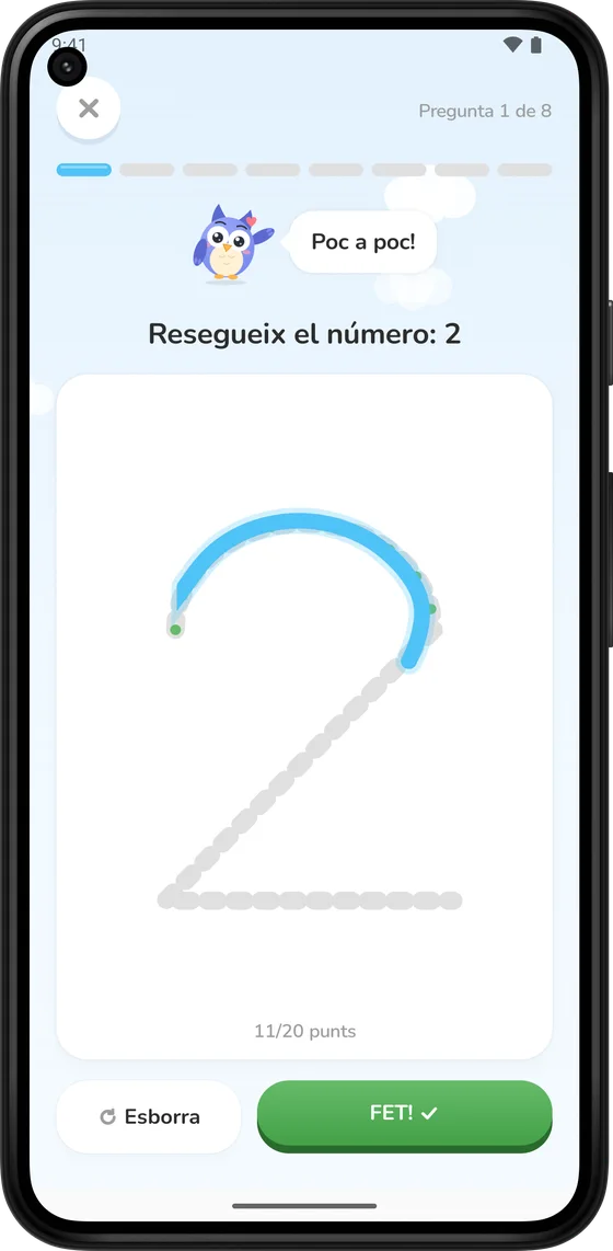 Traçant el número 2 amb el dit a Math Learner