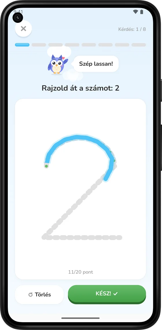 A 2-es szám végighúzása ujjal a Math Learnerben