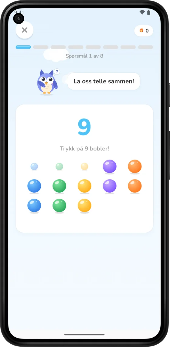 Telling av fargerike bobler i Math Learner