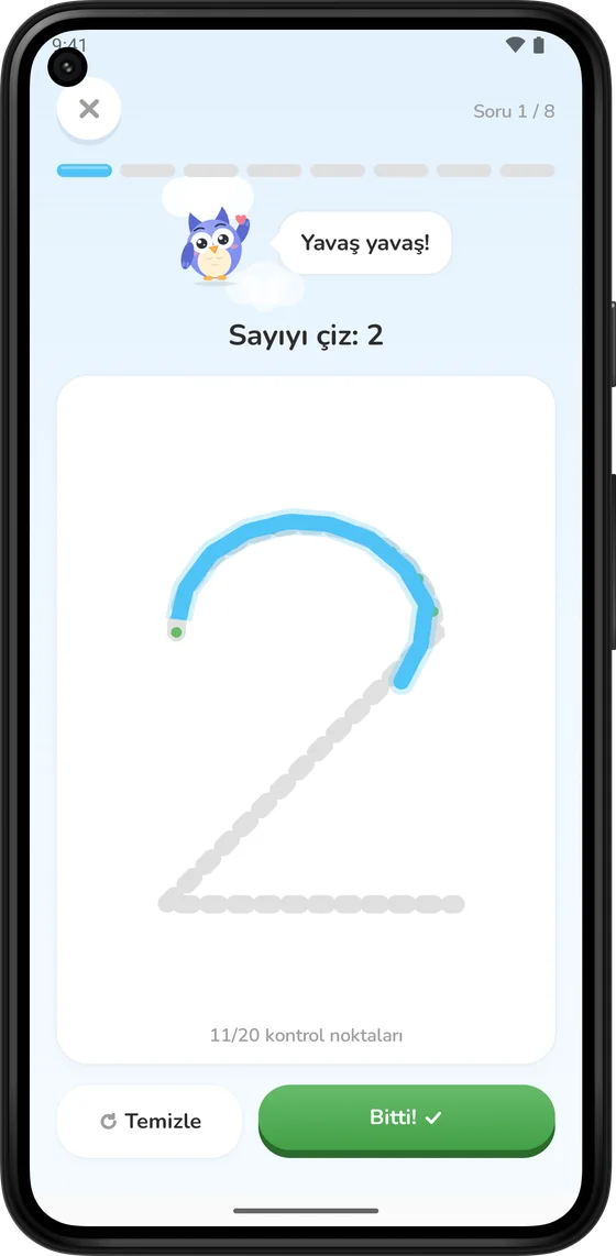 Math Learner'da 2 sayısını parmakla çizmek